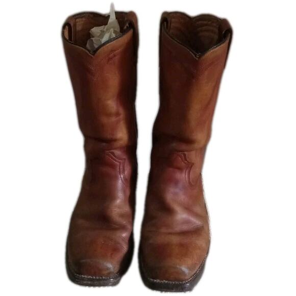 VTG Biltrite Mens Tan Leather Square Toe Cowboy Boots 8.5 Western Riding USA